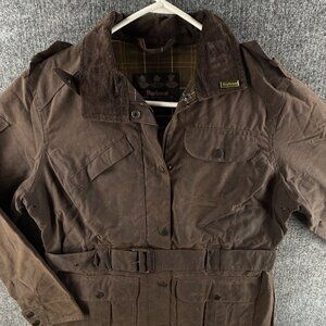 Barbour Waxed Jacket Women Full Zip Size 8 US Brown Belted E218 Emilia Short